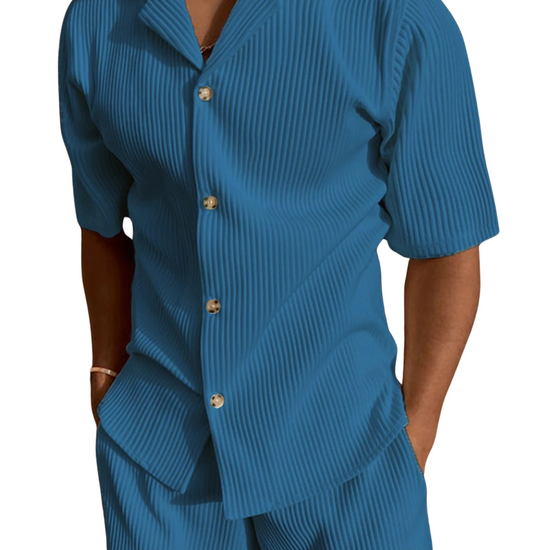 Blue linen corduroy suit