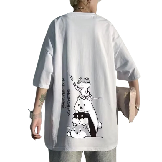 חולצת טי אוברסייז עם הדפס דמויות גב